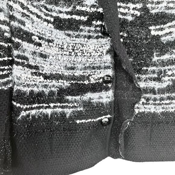 Stizzoli Black White Eyelash Knit Striped Metallic Cardigan Sweater Jacket - Picture 5 of 11